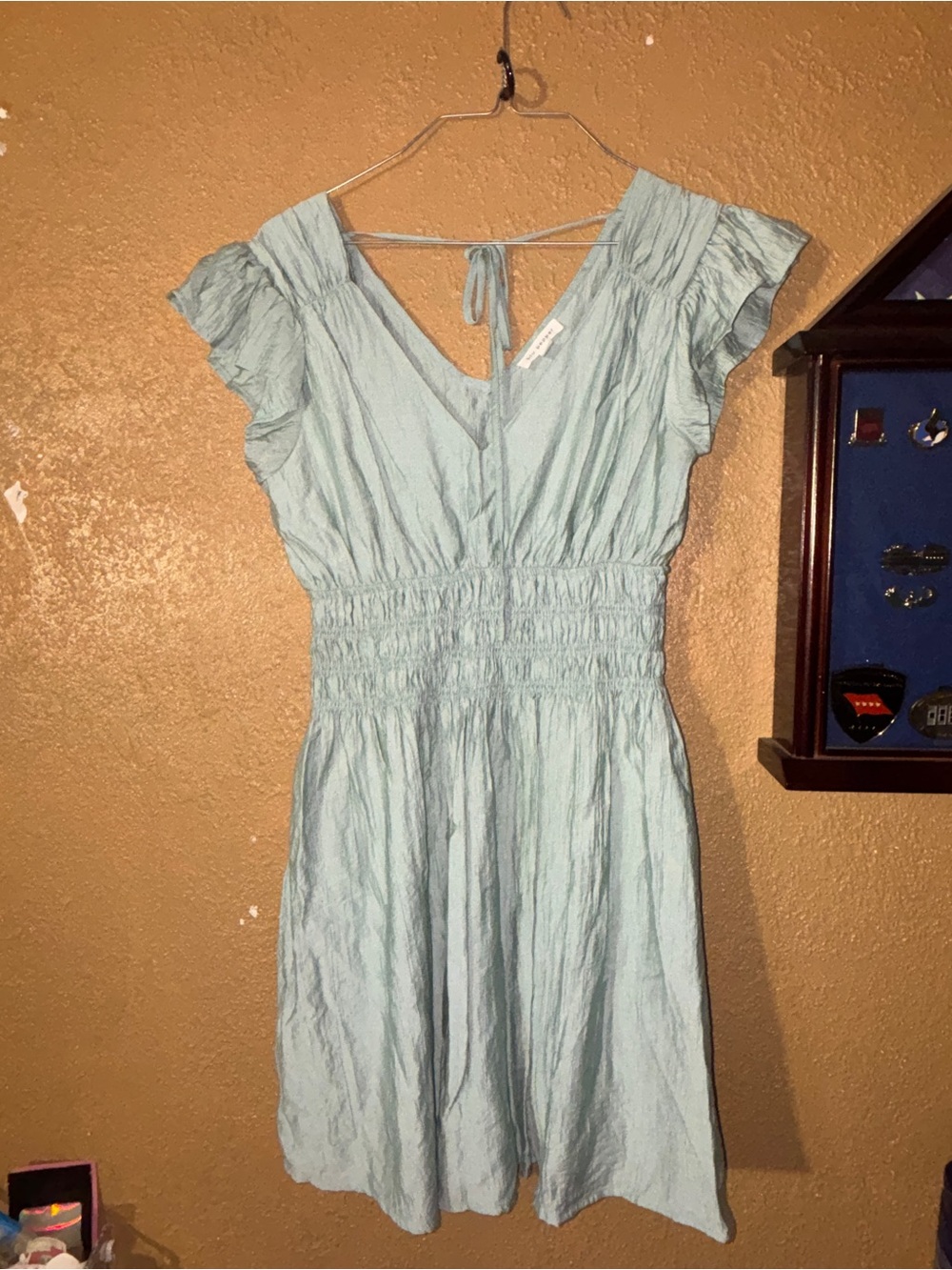 Blu Pepper Light Blue V-Neck Smocked Waist Midi Dress
